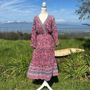 XIRENA TENLEY DRESS Garnet Boho Peasant Maxi Dress Medium